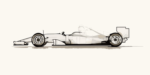 Naklejka premium Formula one race car side view vector illustration with light beige background