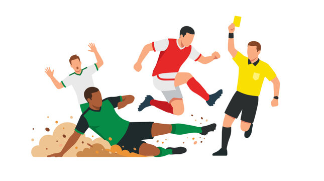 Dynamic action shot of football players performing a sliding tackle on the field with football competition athletic tackling professional movement tournament intensity exercise