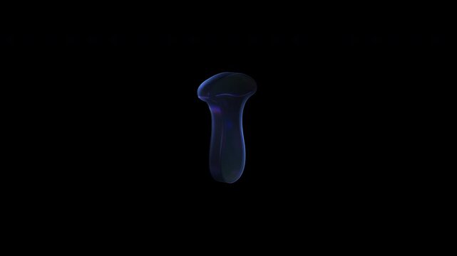 Iridescent abstract object floating and pulsing in darkness