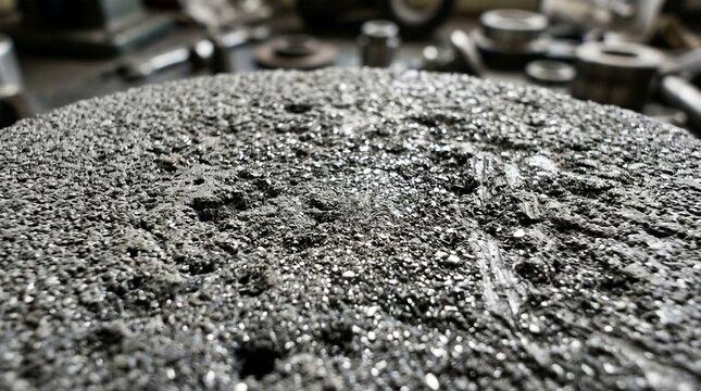 Close-up texture of industrial grinding wheel surface with many small particles and coarse grit