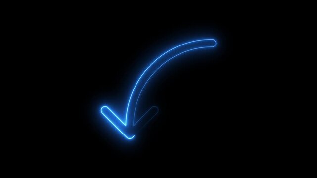 Glowing Blue Neon Arrow Pointing Downward on Black Background Technology Symbol Direction Indicator
