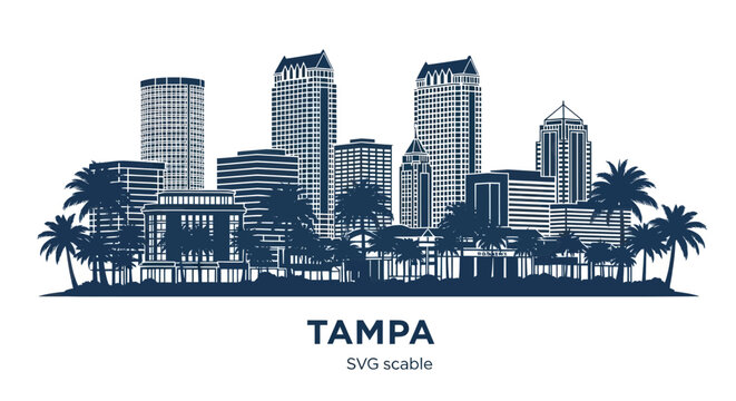 Tampa florida city skyline silhouette with palm trees