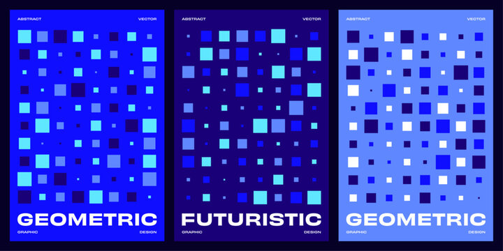 Abstract Vector Poster Set with Geometric Pattern Backgrounds. Futuristic Background Set with Dynamic Square Grid Patterns Graphic for Poster, Banner, Website, Cover.