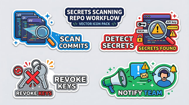 Security team detects secrets in code repository workflow scanning commits