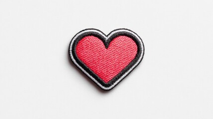 Obraz premium Embroidered red heart patch with black and white border on a white background