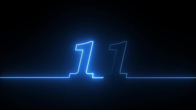 Glowing blue neon light number eleven isolated on a dark black background