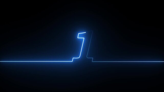 Glowing blue neon number one sign on a dark background