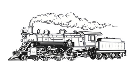 Vintage steam locomotive engine with billowing smoke plume © Fridi