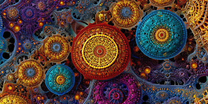 The Fractal Clockwork Bloom: Circles Within Circles of Infinite Color, ai generated.