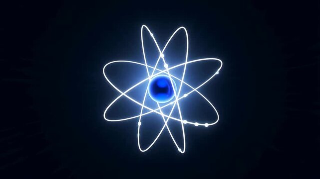 Animated representation of an atom with orbiting electrons. Visualizing atomic structure for educational and scientific purposes