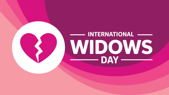   
International widows day vector illustration with broken heart symbol pink purple background design promoting awareness and inclusion