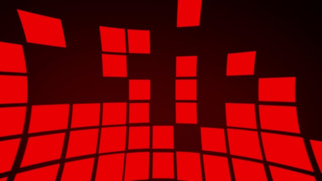 Abstract Red Grid: A dynamic abstract pattern of red squares and rectangles arranged on a dark, warped grid, creating a sense of digital depth and energy.