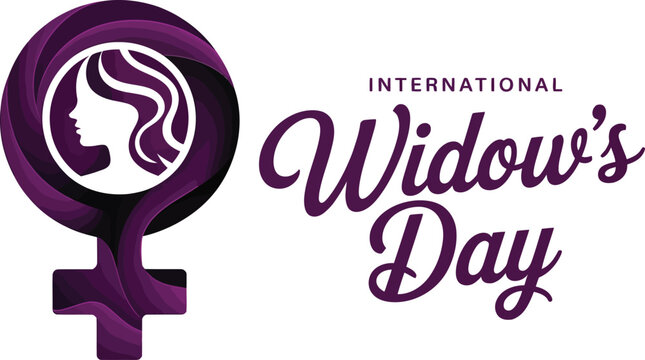 International widow&rsquo;s day logo vector design with female gender symbol silhouette and cursive text promoting awareness and inclusion