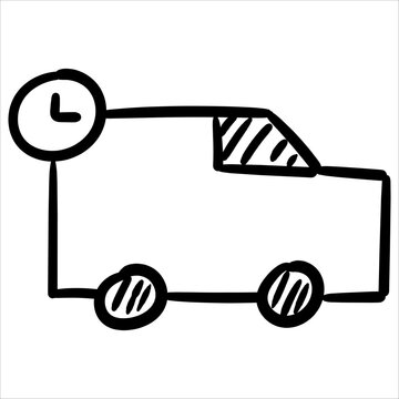 Delivery van with a clock doodle style, symbolizing quick and efficient shipping services.