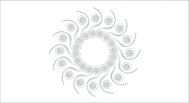 Abstract circular mandala pattern made of green dots