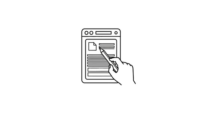 Hand holding pen on document page.