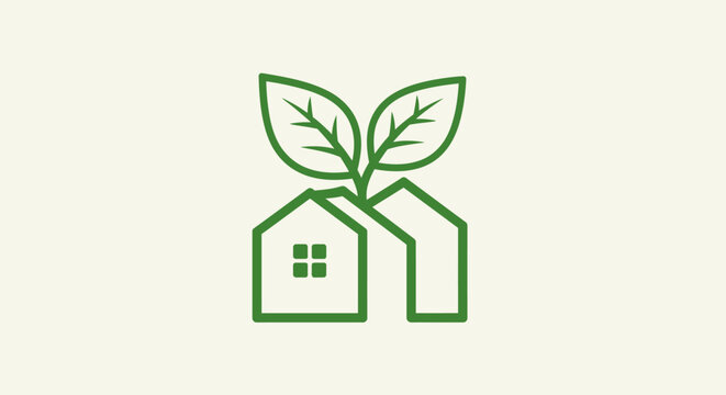Green house and factory with leafy growth symbolizes eco friendly living