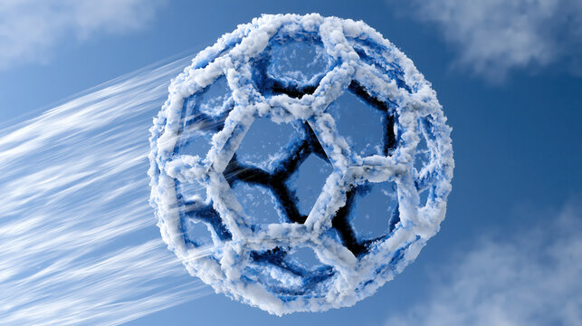 Frost soccer ball ice football frozen sport winter energy blue sky speed motion digital art cold texture abstract design cloud vapor Frost soccer ball ice football frozen sport winter energy blue