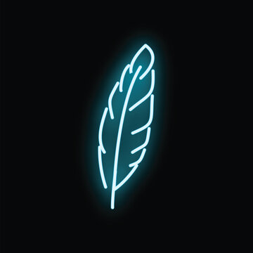 Abstract electric blue neon feather outline illuminating a dark background