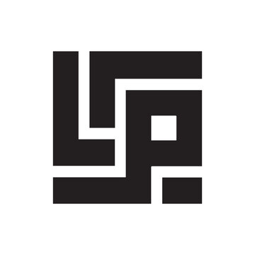 Abstract LP Letter Monogram Logo: Geometric Square Line Art, Black Minimalist Typographic Initials, and Corporate Identity Vector Template Isolated 