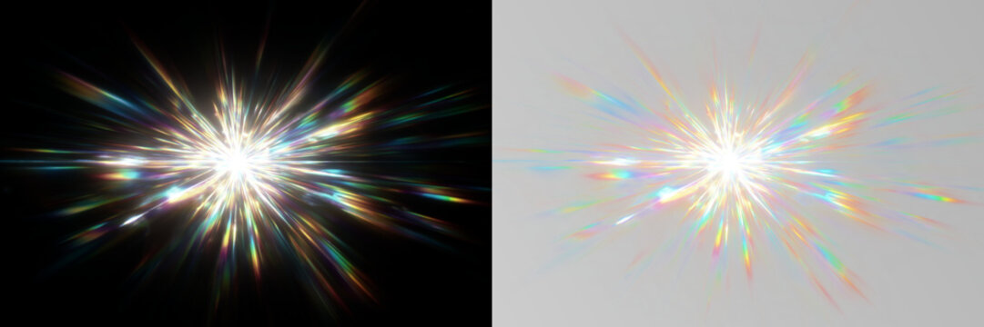 Transparent png of bright multicolor light flare overlay with glowing starburst effect and radiant lens flare on dark background for design and visual effects star glow sun flash vector