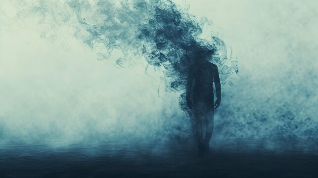 Abstract psychological illustration of blurry silhouetted forms, representing depression, isolation, and inner emotional turmoil.