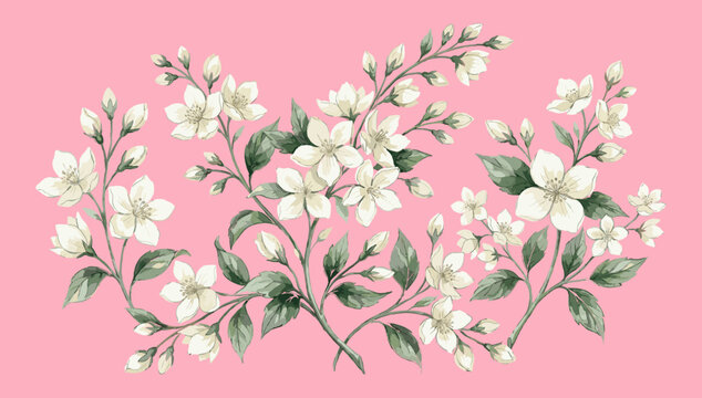 Illustration of jasmine flowers in watercolor