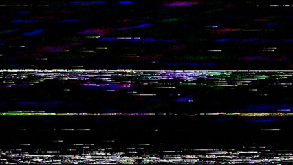 Blue TV noise and VHS glitch texture on black background, analog static interference with distorted scan lines and retro signal error effect for video, cyberpunk design, poster or digital overlay. © The Stock King
