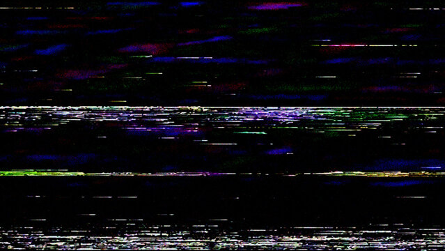 Blue TV noise and VHS glitch texture on black background, analog static interference with distorted scan lines and retro signal error effect for video, cyberpunk design, poster or digital overlay.
