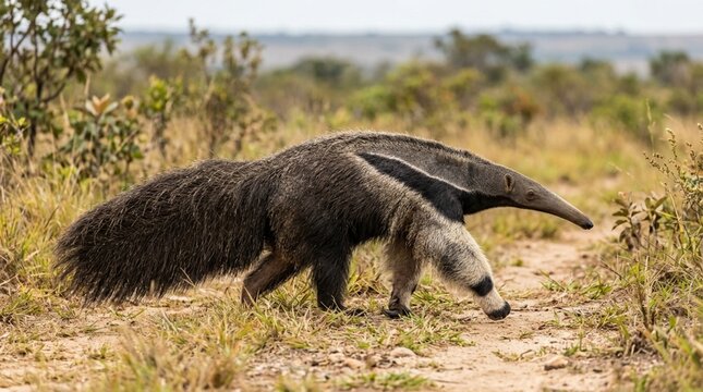 giant anteater full body lateral view cerrado habitat