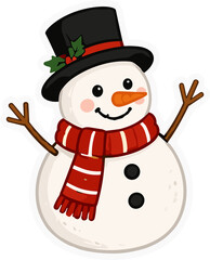Fototapeta premium Cheerful snowman wearing a festive hat and scarf, ready for winter fun