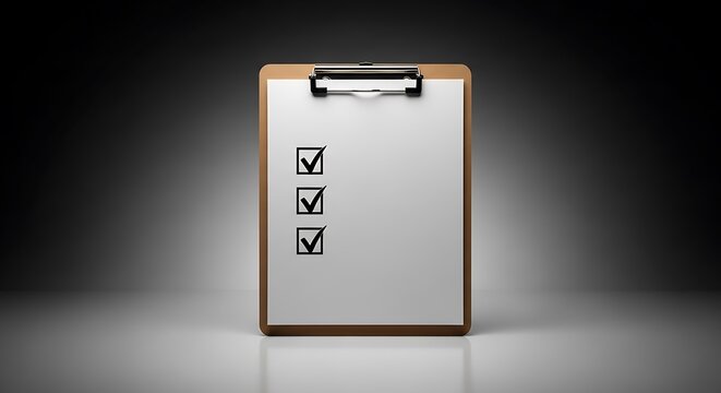 Blank clipboard with three checked boxes on white paper