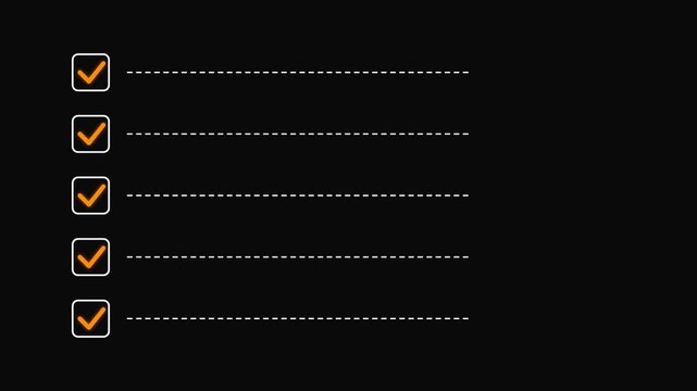 Minimalist checklist animation with animated checkmarks on dark animation background
