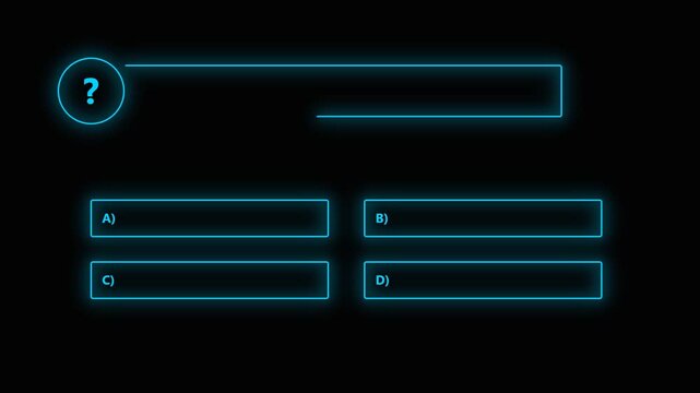 Neon quiz interface template with multiple choice options and question mark animation