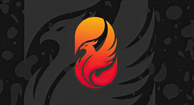 Flaming red phoenix bird circular logo graphic.