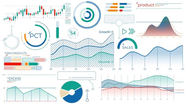 Collection of animated charts and infographics elements