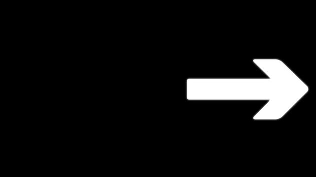 Minimalist black arrow pointing rightwards animation isolated on white background for video transition navigation next page and motion graphics.