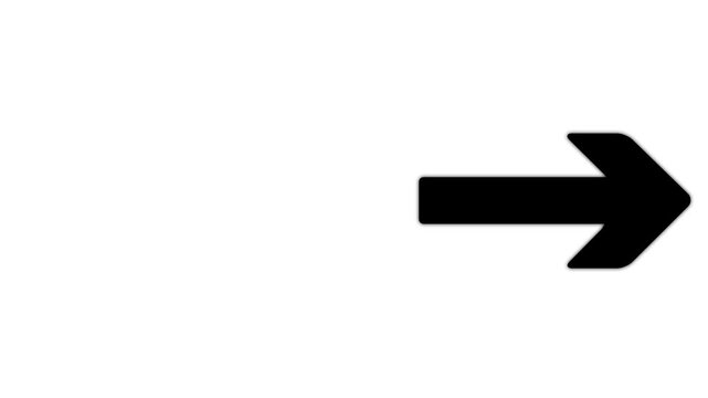Minimalist black arrow pointing rightwards animation isolated on white background for video transition navigation next page and motion graphics.