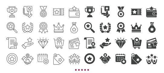 Fototapeta premium Benefit and reward icons collection. Multi series icons. Line and glyph solid web icons collection