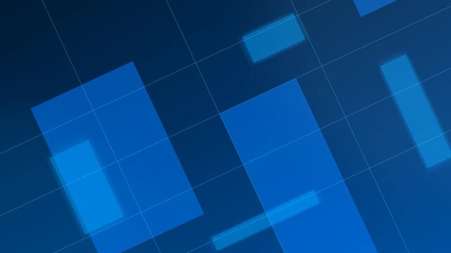 Abstract blue digital grid animation background, with floating geometric rectangles