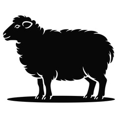 Silhouette of fluffy sheep standing on ground profile view isolated on white background animal livestock icon. © MST MOZIDA