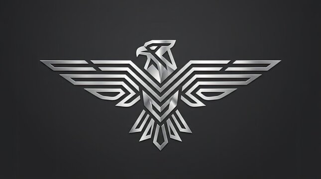 Geometric silver eagle emblem with symmetrical wings