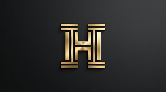 Golden Art Deco letter H monogram logo.