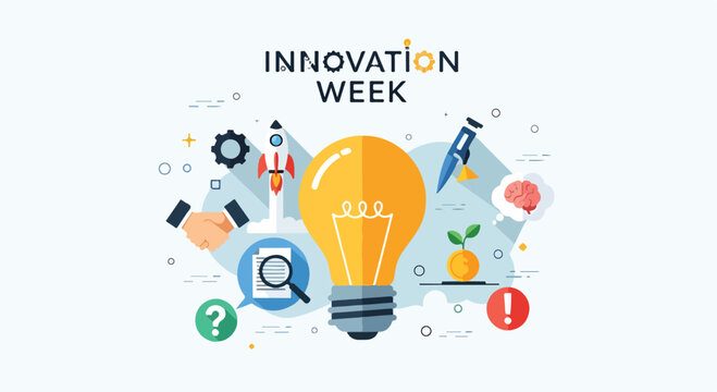 A colorful illustration promoting innovation with a lightbulb