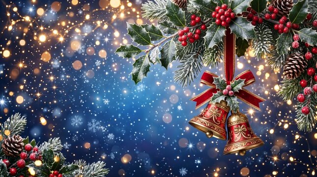 Christmas background with bell and ornaments 