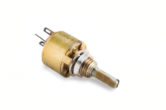 Small metallic potentiometer white background