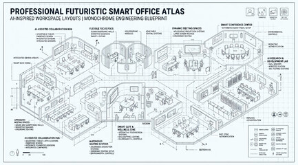 Obraz premium Professional futuristic smart office isometric layout blueprint