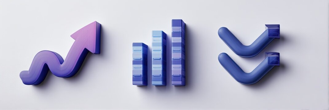 3D Icons Representing Financial Growth and Decline.