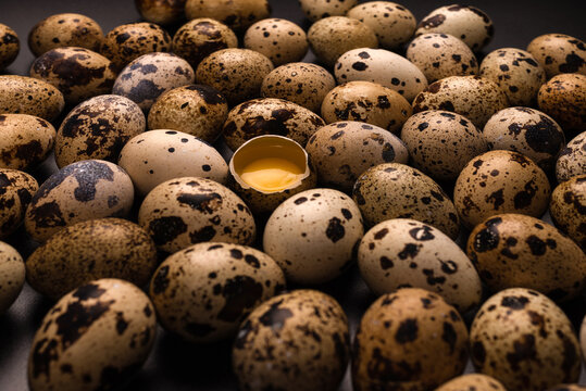 Group of quail eggs as a background. Raw eggs.