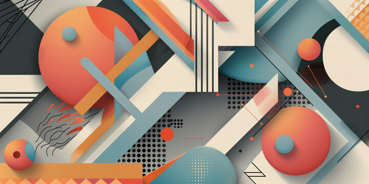Abstract geometric background with retro constructivist shapes and modern canvas texture